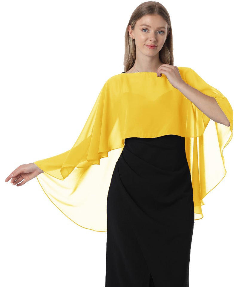 Hotshawl Capelets for women Chiffon Cape Shawls and Wraps for Evening Dress Wedding Capes Cover Up (Yellow gold) - Image 5